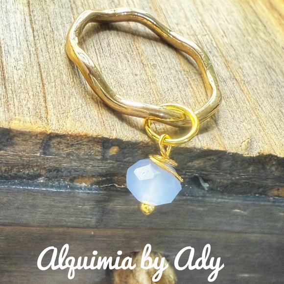 Round Portuguese Ring, Blue Green Moissanite Ring, 10K Gold  Alquimia Twisted Gold Ring with Blue Gem